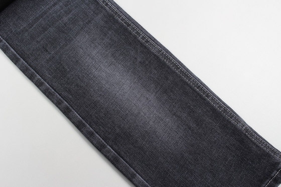 11.9 oz negro y negro trasero cruzado de tejido de pantalón vaquero de moda