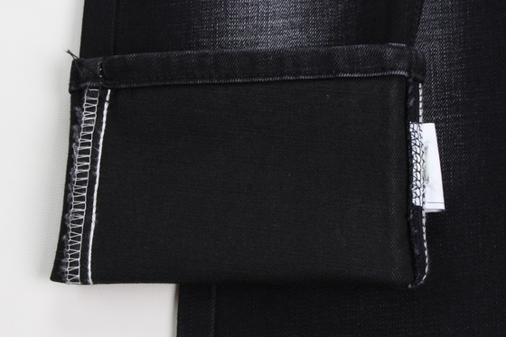 11.9 oz negro y negro trasero cruzado de tejido de pantalón vaquero de moda
