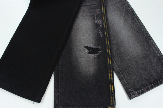 11 oz de tejido de denim rígido 56% C 44% P Negro y Negro Reverso ancho completo 180 cm