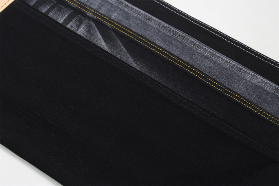 Tejido de mezclilla negra de 10.5 oz, rígido, 100% algodón, negro y negro en el reverso, para jeans de estilo boyfriend, tacto suave para mujer