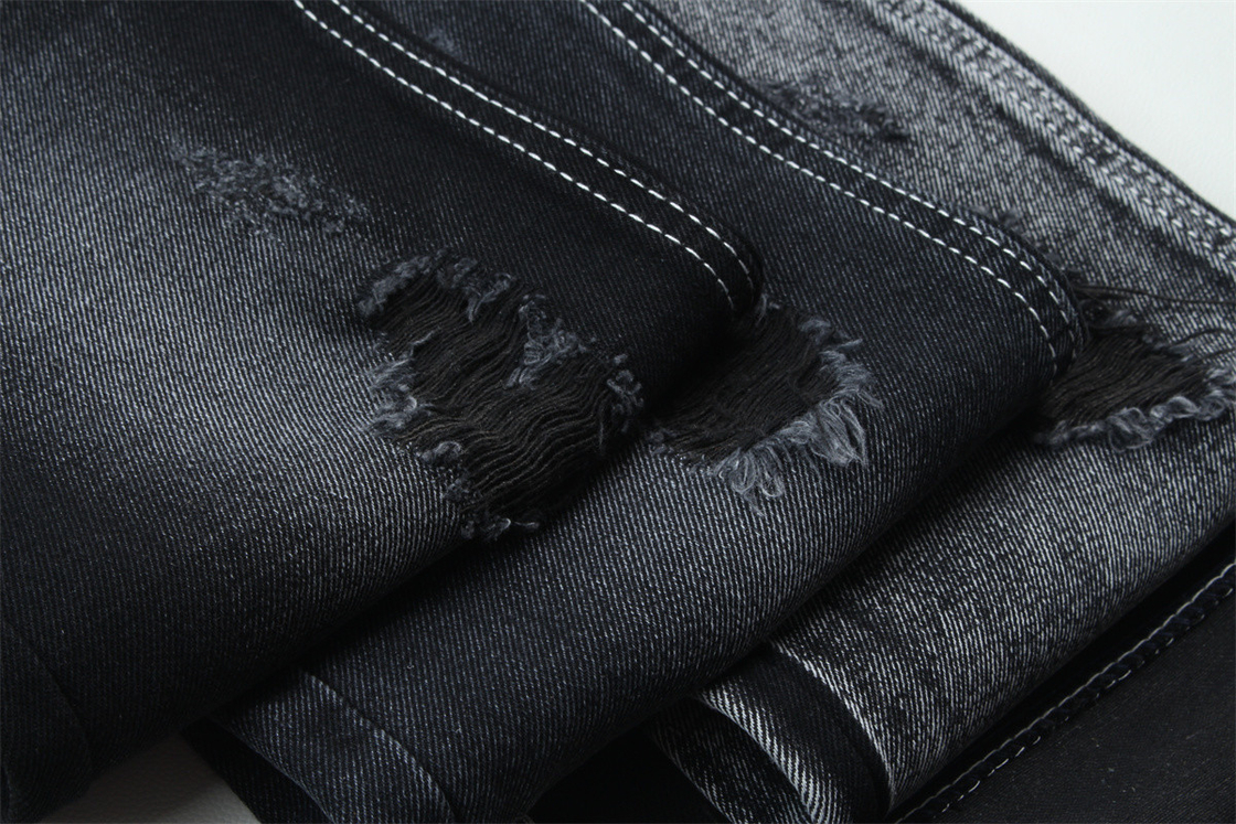 11.5oz Tejido de denim rígido 56%C 44%P Negro y Negro Reverso Para el estilo de la marca Jeans Estilo Amigo del chico suave palpación