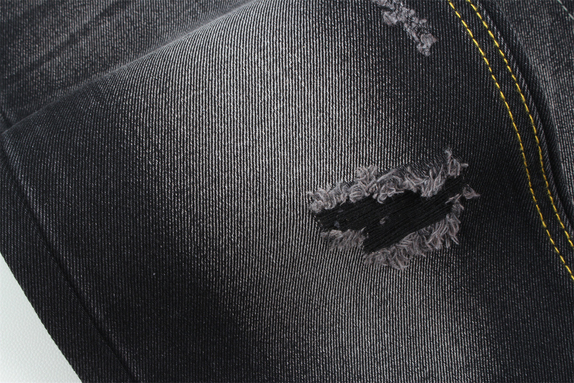 11 oz de tejido de denim rígido 56% C 44% P Negro y Negro Reverso ancho completo 180 cm