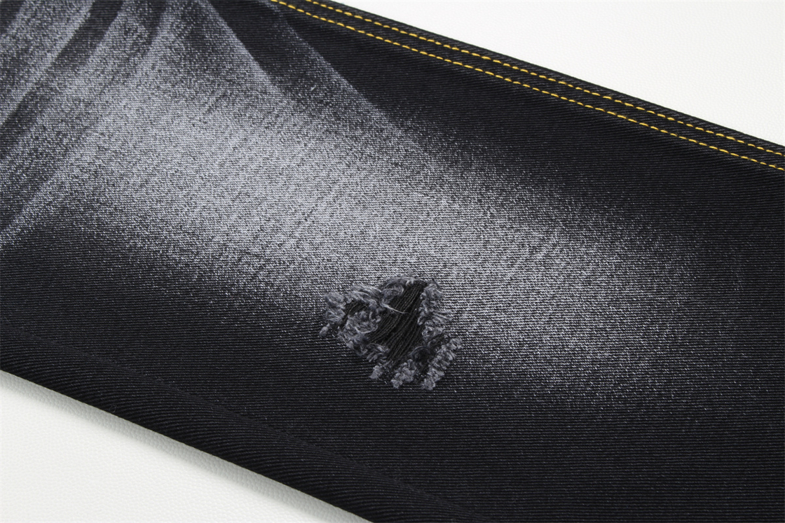 Tejido de mezclilla negra de 10.5 oz, rígido, 100% algodón, negro y negro en el reverso, para jeans de estilo boyfriend, tacto suave para mujer