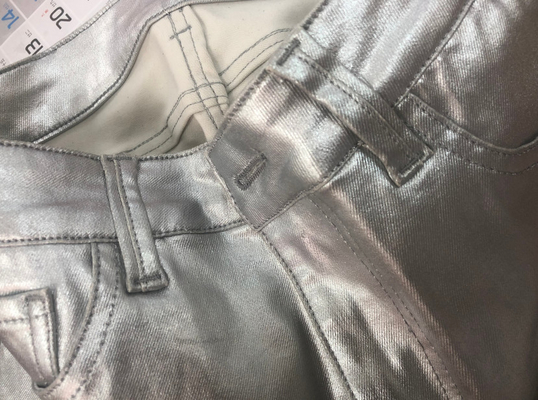 Revestimiento de tejido de denim pu para mujeres jeans chaqueta color plata color oro azul color rosa personalizado hecho en China