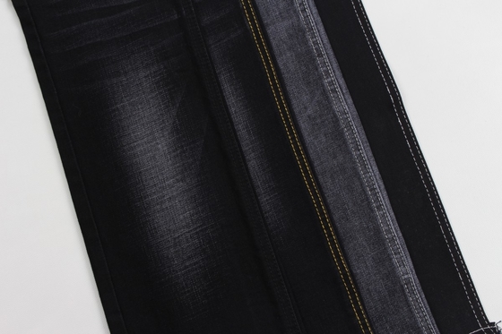 11.9 oz negro y negro trasero cruzado de tejido de pantalón vaquero de moda