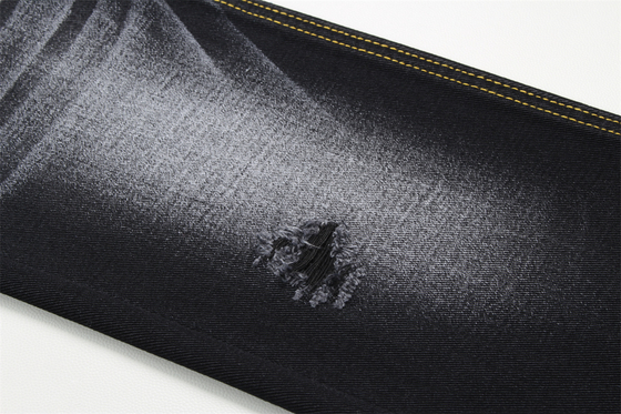 Tejido de mezclilla negra de 10.5 oz, rígido, 100% algodón, negro y negro en el reverso, para jeans de estilo boyfriend, tacto suave para mujer